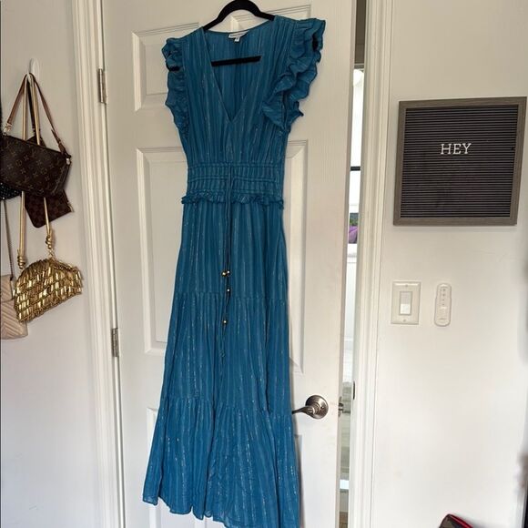 Elegant Blue Ruffle Sleeve Dress - KARINA GRIMALDI - Size Medium - NEVER WORN - Picture 1 of 5